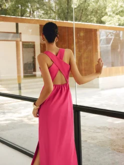 Discount Cotton & Linen Crisscross Long Dress Casual Dresses|Work Dresses