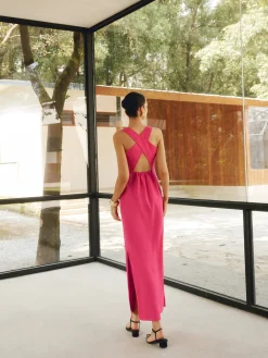 Discount Cotton & Linen Crisscross Long Dress Casual Dresses|Work Dresses