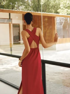 Discount Cotton & Linen Crisscross Long Dress Casual Dresses|Work Dresses