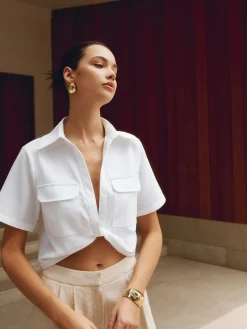 Discount Cotton & Linen Cropped Shirt Crop Tops|Blouses & Shirts