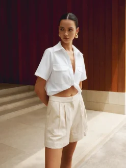 Discount Cotton & Linen Cropped Shirt Crop Tops|Blouses & Shirts