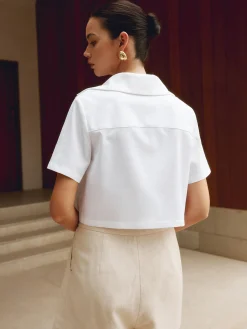 Discount Cotton & Linen Cropped Shirt Crop Tops|Blouses & Shirts