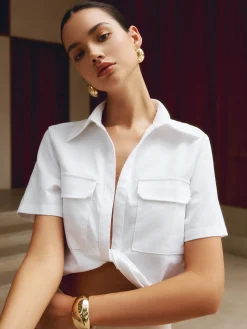 Discount Cotton & Linen Cropped Shirt Crop Tops|Blouses & Shirts