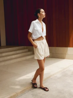 Discount Cotton & Linen Cropped Shirt Crop Tops|Blouses & Shirts