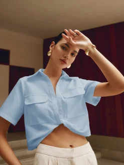 Discount Cotton & Linen Cropped Shirt Crop Tops|Blouses & Shirts