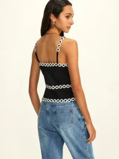 Best Cotton & Linen Daisy Trim Split Cami Top Tank Tops & Camis|Tops