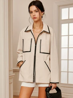 Online Cotton & Linen Double Zip Jacket Long Sleeve Sets|Outerwear