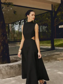 Sale Cotton & Linen Elegant Cutout Long Dress White Dresses|Casual Dresses