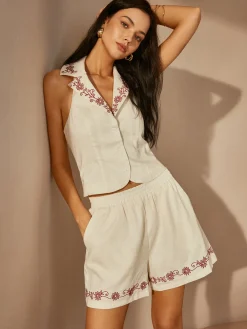 Cotton & Linen Embroidery Shorts Set Shorts Sets|Shorts