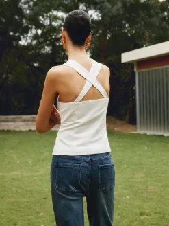 Hot Cotton & Linen Knotted Bow Detail Tank Top Blouses & Shirts|Tank Tops & Camis