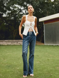 Hot Cotton & Linen Knotted Bow Detail Tank Top Blouses & Shirts|Tank Tops & Camis