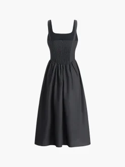 Hot Cotton & Linen Knotted Cami Midi Dress Black Dresses|Casual Dresses