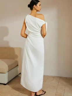 Hot Cotton & Linen Knotted Strap Long Dress White Dresses|Casual Dresses