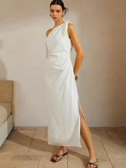 Hot Cotton & Linen Knotted Strap Long Dress White Dresses|Casual Dresses