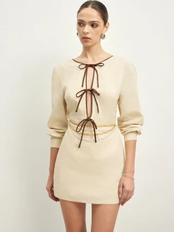 Outlet Cotton & Linen Lace Up Dress Without Belt Casual Dresses|Vacation Dresses