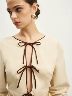 Outlet Cotton & Linen Lace Up Dress Without Belt Casual Dresses|Vacation Dresses