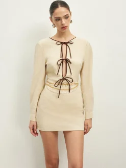 Outlet Cotton & Linen Lace Up Dress Without Belt Casual Dresses|Vacation Dresses