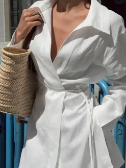 Sale Cotton & Linen Long Sleeve Tied Blouse Blouses & Shirts|Tops