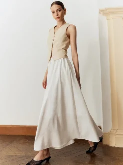 Cotton & Linen Maxi Skirt Skirts|Bottoms