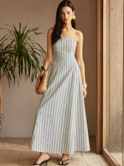 Cotton & Linen Off-Shoulder Dress White Dresses|Casual Dresses