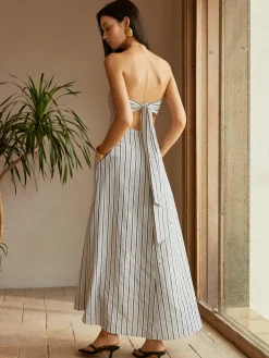 Cotton & Linen Off-Shoulder Dress White Dresses|Casual Dresses