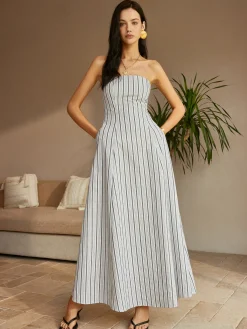 Cotton & Linen Off-Shoulder Dress White Dresses|Casual Dresses