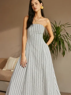Cotton & Linen Off-Shoulder Dress White Dresses|Casual Dresses