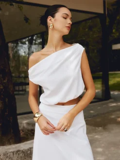 Online Cotton & Linen One Shoulder Off Blouse Blouses & Shirts|Matching Sets