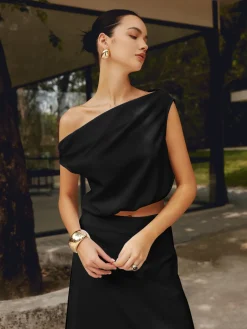 Online Cotton & Linen One Shoulder Off Blouse Blouses & Shirts|Matching Sets
