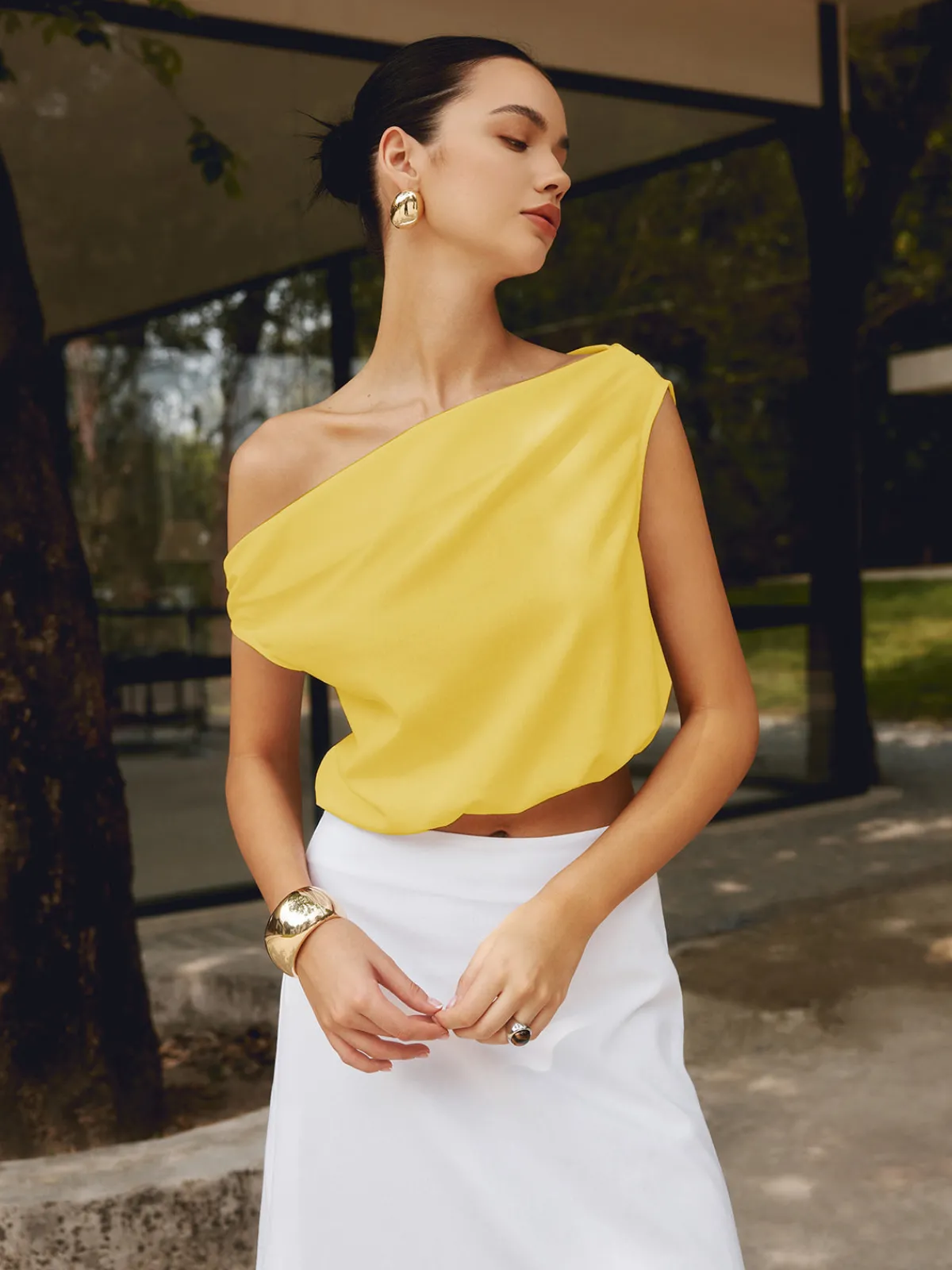 Online Cotton & Linen One Shoulder Off Blouse Blouses & Shirts|Matching Sets