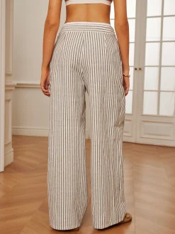 Hot Cotton & Linen Pinstripe Drawstring Pants Pants|Bottoms