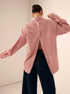 Cotton & Linen Pinstripe Loose Shirt Long Sleeve Sets|Blouses & Shirts
