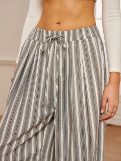 Best Cotton & Linen Pinstripe Drawstring Pants Long Sleeve Sets|Pants
