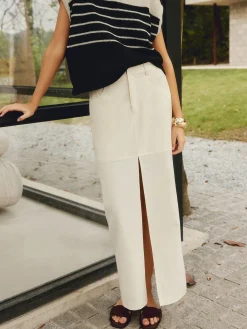 Clearance Cotton & Linen Pockets Split Maxi Skirt Skirts|Matching Sets