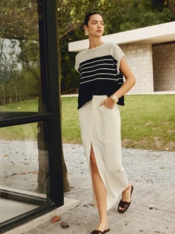 Clearance Cotton & Linen Pockets Split Maxi Skirt Skirts|Matching Sets