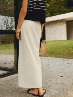 Clearance Cotton & Linen Pockets Split Maxi Skirt Skirts|Matching Sets