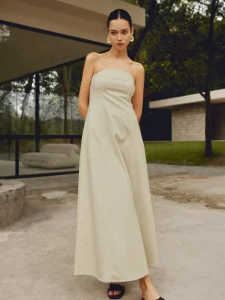 Online Cotton & Linen Shirred Pocket Long Dress Casual Dresses|Vacation Dresses