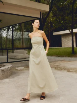Online Cotton & Linen Shirred Pocket Long Dress Casual Dresses|Vacation Dresses