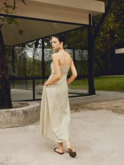 Online Cotton & Linen Shirred Pocket Long Dress Casual Dresses|Vacation Dresses