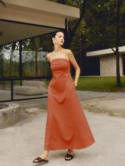 Online Cotton & Linen Shirred Pocket Long Dress Casual Dresses|Vacation Dresses