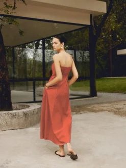 Online Cotton & Linen Shirred Pocket Long Dress Casual Dresses|Vacation Dresses