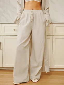 Hot Cotton & Linen Solid Drawstring Pants Long Sleeve Sets|Pants