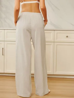 Hot Cotton & Linen Solid Drawstring Pants Long Sleeve Sets|Pants
