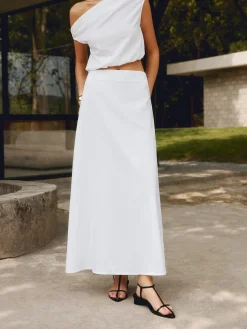 New Cotton & Linen Solid Maxi Skirt Skirts|Matching Sets
