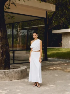 New Cotton & Linen Solid Maxi Skirt Skirts|Matching Sets