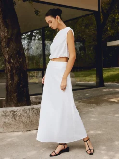 New Cotton & Linen Solid Maxi Skirt Skirts|Matching Sets