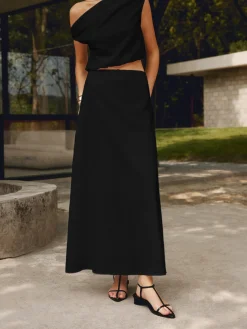 New Cotton & Linen Solid Maxi Skirt Skirts|Matching Sets