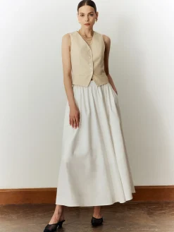 Hot Cotton & Linen Solid V-Neck Vest Outerwear|Vests