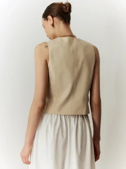 Hot Cotton & Linen Solid V-Neck Vest Outerwear|Vests