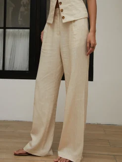 Hot Cotton & Linen Straight Leg Pants Pants|Bottoms